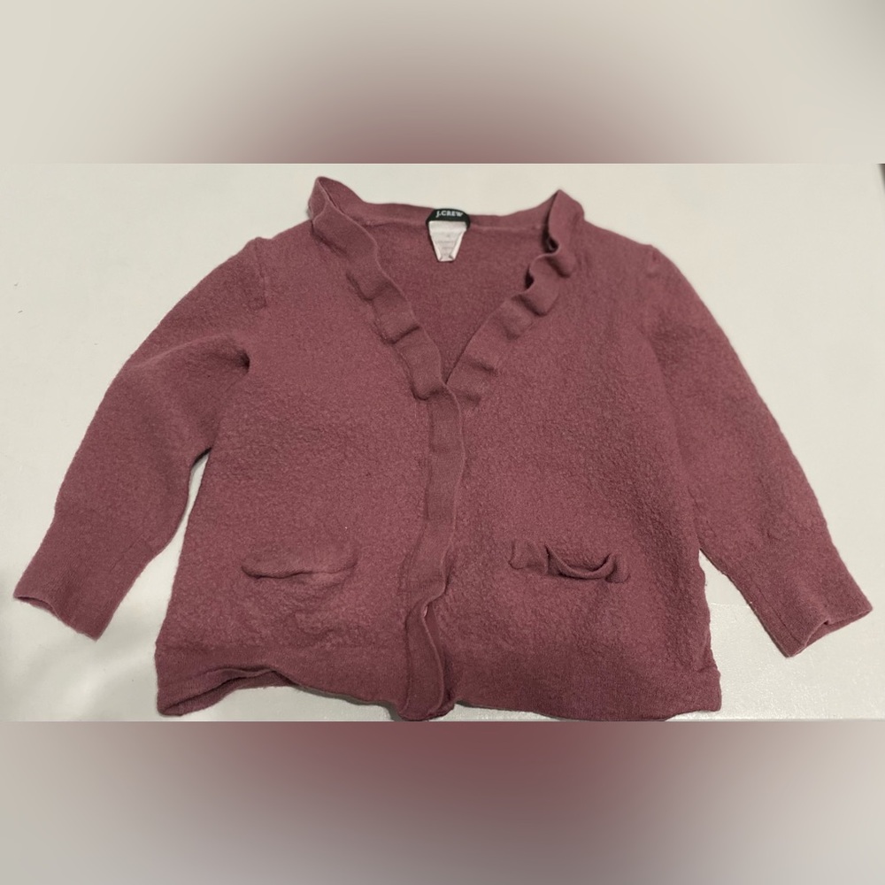 J. Crew Kids Mauve Merino Wool Ruffle Cardigan